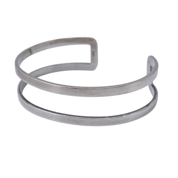 Estate Sterling Silver 925 Double Bar Open Cuff Bracelet 6.75" - Picture 7 of 11